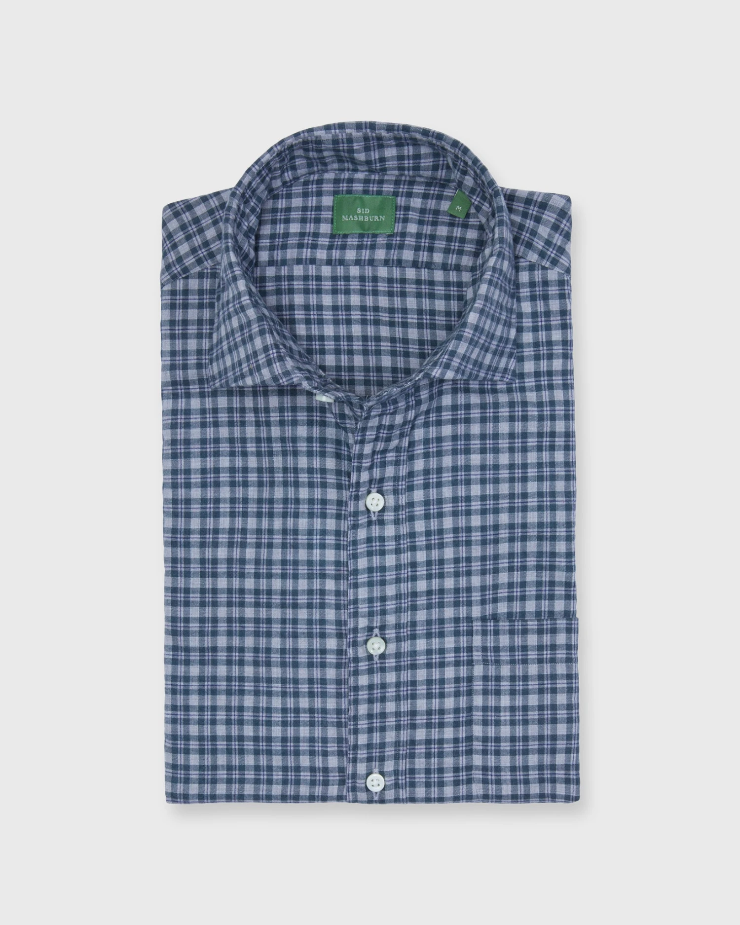 Spread Collar Sport Shirt In Grey/Hunter/Navy Check Brushed Twill 3 Spread Collar Sport Shirt In Grey/Hunter/Navy Check Brushed Twill