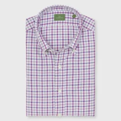 Button-Down Sport Shirt In Bone/Berry/Grey Tattersall Oxford