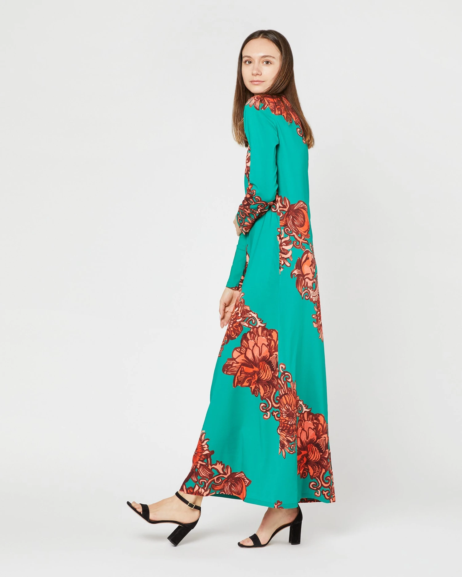 Long Sleeve Swing Dress In Anemone Ghirlanda Sablé 5 Long Sleeve Swing Dress In Anemone Ghirlanda Sablé - Image 3