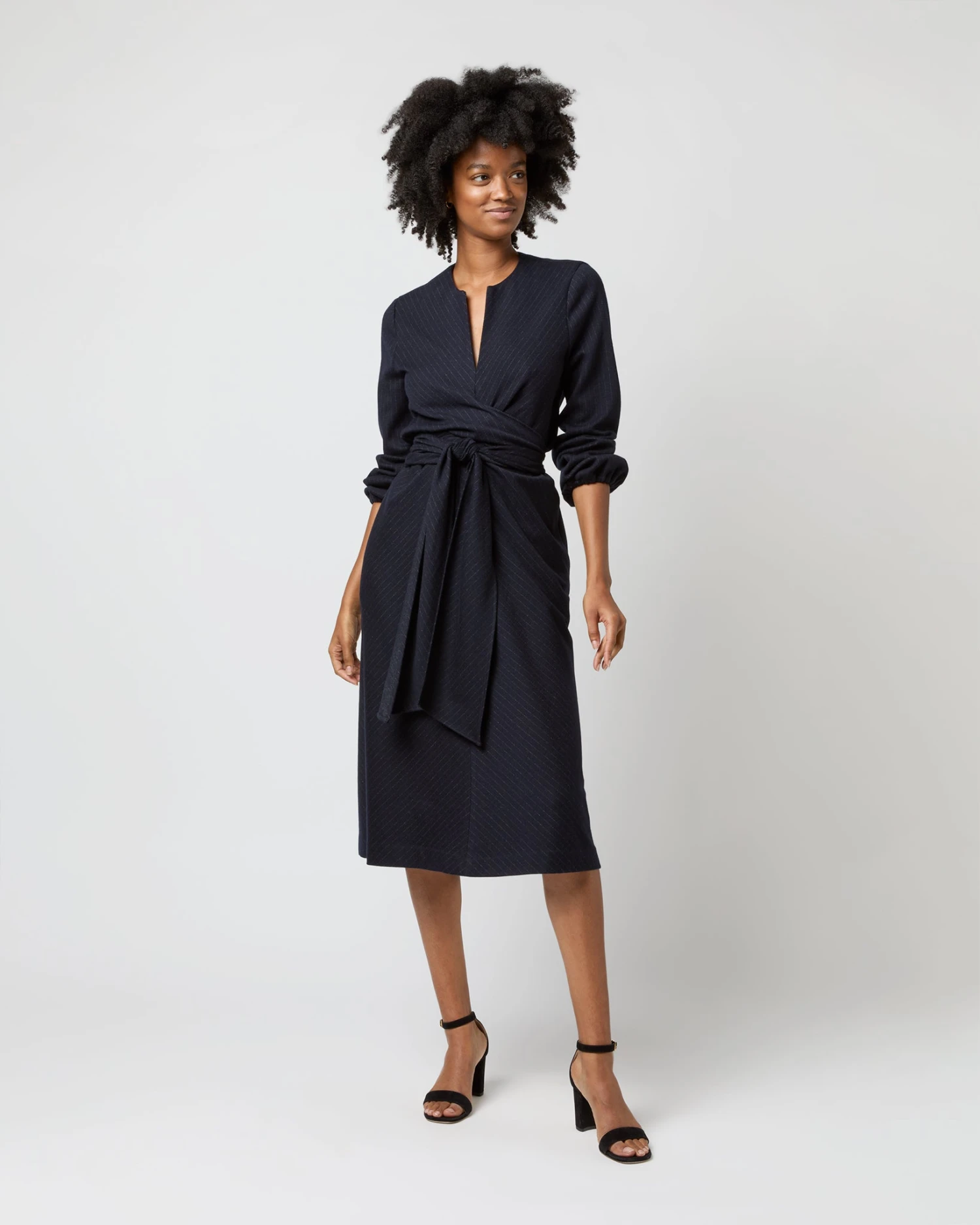 Alejandra Tie Dress In Navy Pinstripe Knit 3 Alejandra Tie Dress In Navy Pinstripe Knit