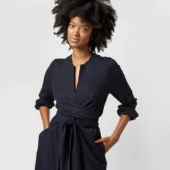 Alejandra Tie Dress In Navy Pinstripe Knit 13 Alejandra Tie Dress In Navy Pinstripe Knit -Garbiera Sales Store S71353 1335