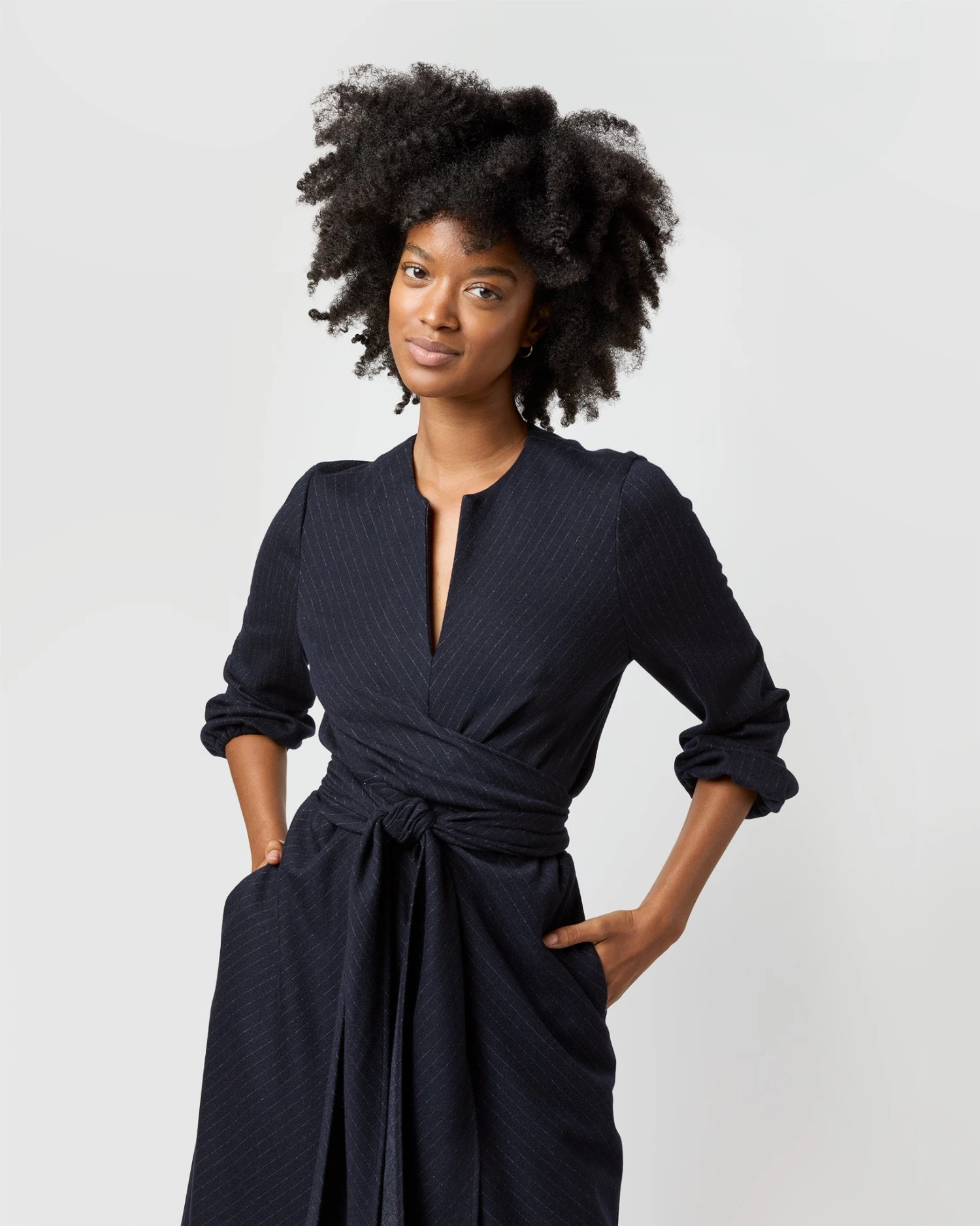 Alejandra Tie Dress In Navy Pinstripe Knit 7 Alejandra Tie Dress In Navy Pinstripe Knit - Image 5