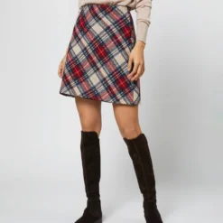 Penny Skirt In Red/Blue/Natural Tartan Jacquard -Garbiera Sales Store S71355 335