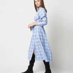 Kimono Shirtwaist Dress In Blue Multi Check Plaid Poplin -Garbiera Sales Store S71356 1085