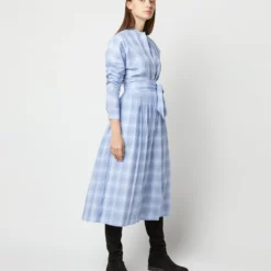 Kimono Shirtwaist Dress In Blue Multi Check Plaid Poplin -Garbiera Sales Store S71356 1112