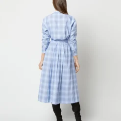 Kimono Shirtwaist Dress In Blue Multi Check Plaid Poplin -Garbiera Sales Store S71356 1121