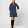 Long-Sleeved Popover Dress In Blue/Navy Leopard Print Nylon -Garbiera Sales Store S71357 733