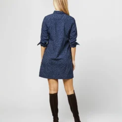 Long-Sleeved Popover Dress In Blue/Navy Leopard Print Nylon -Garbiera Sales Store S71357 751