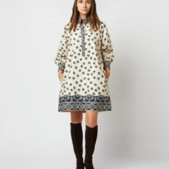 Anaya Popover Dress In Navy Bandana Print Poplin