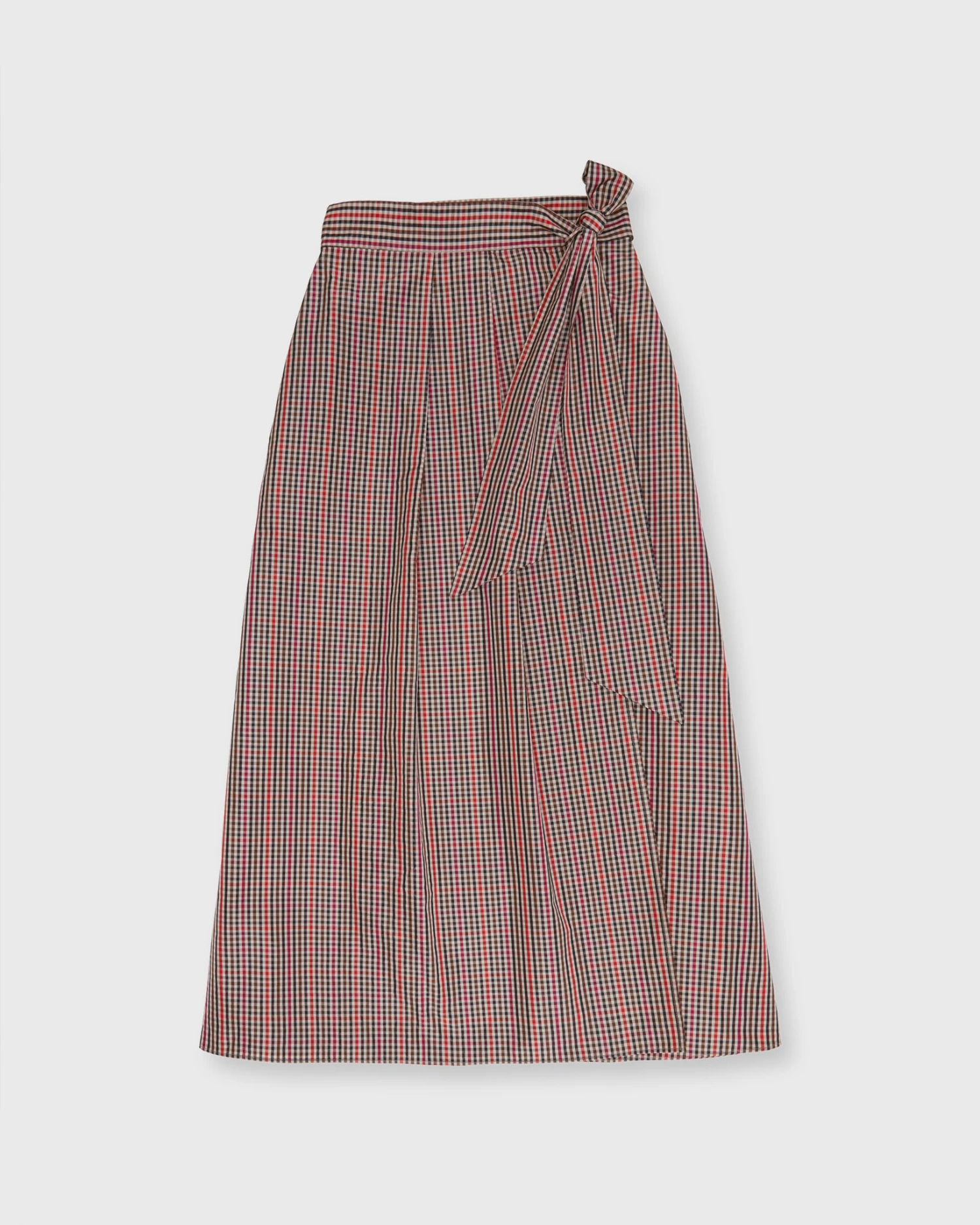Elana Wrap Skirt In Red/Brown Check Taffeta 3 Elana Wrap Skirt In Red/Brown Check Taffeta