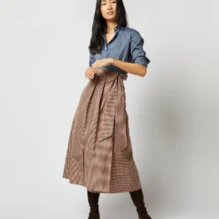 Elana Wrap Skirt In Red/Brown Check Taffeta 18 Elana Wrap Skirt In Red/Brown Check Taffeta -Garbiera Sales Store S71359 293