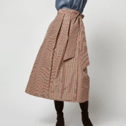 Elana Wrap Skirt In Red/Brown Check Taffeta 16 Elana Wrap Skirt In Red/Brown Check Taffeta -Garbiera Sales Store S71359 326