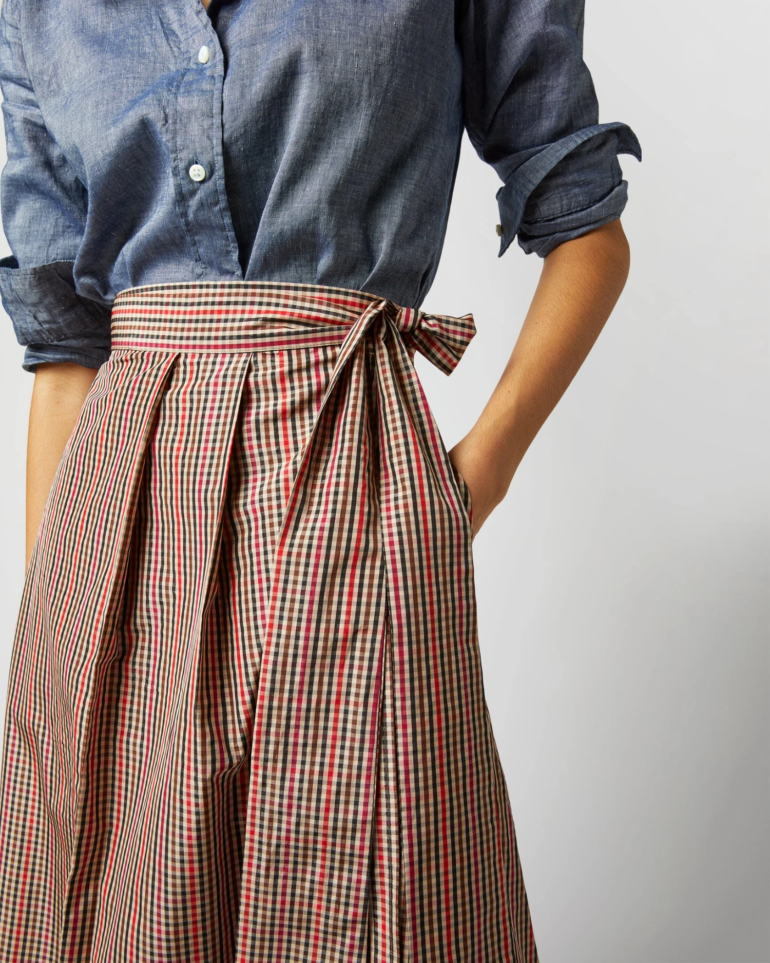 Elana Wrap Skirt In Red/Brown Check Taffeta 9 Elana Wrap Skirt In Red/Brown Check Taffeta - Image 7