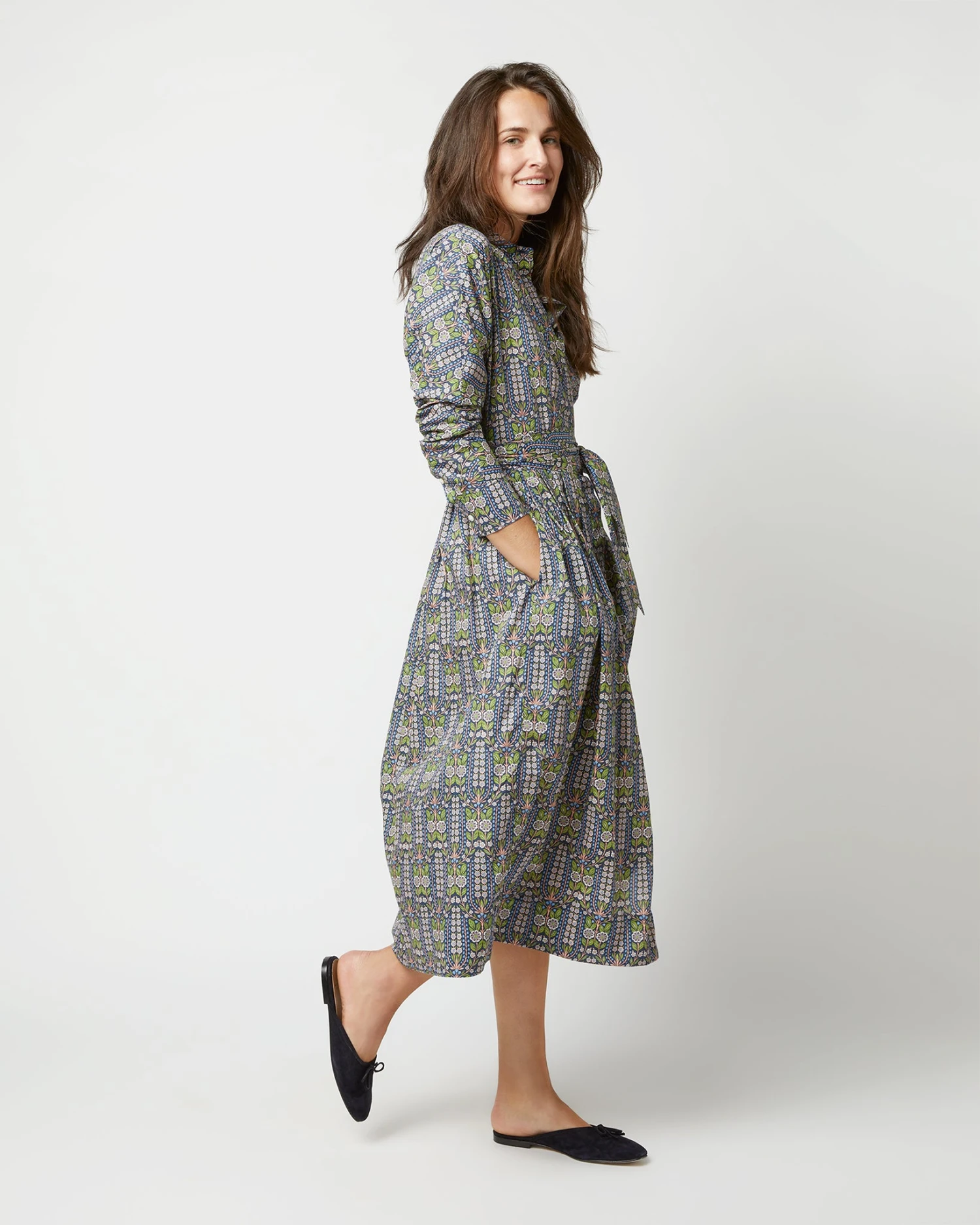 Kimono Shirtwaist Dress In Blue/Green Lindsay Garden Liberty Fabric 7 Kimono Shirtwaist Dress In Blue/Green Lindsay Garden Liberty Fabric - Image 5