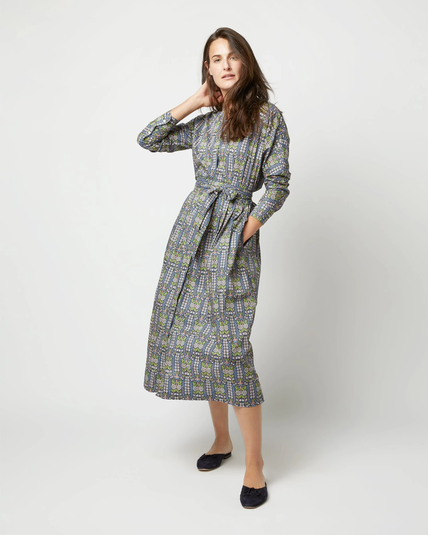 Kimono Shirtwaist Dress In Blue/Green Lindsay Garden Liberty Fabric 5 Kimono Shirtwaist Dress In Blue/Green Lindsay Garden Liberty Fabric - Image 3