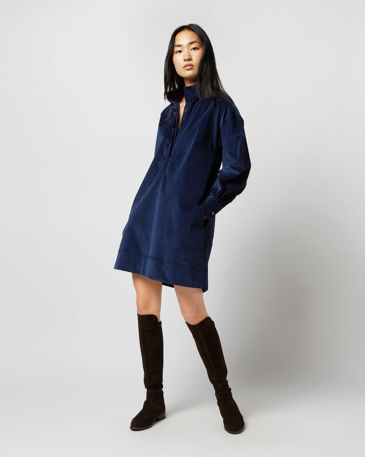 Anaya Popover Dress In Navy Stretch Cord 3 Anaya Popover Dress In Navy Stretch Cord