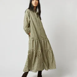 Isla Shirtdress In Ivory Multi Peacock Feathers Habotai