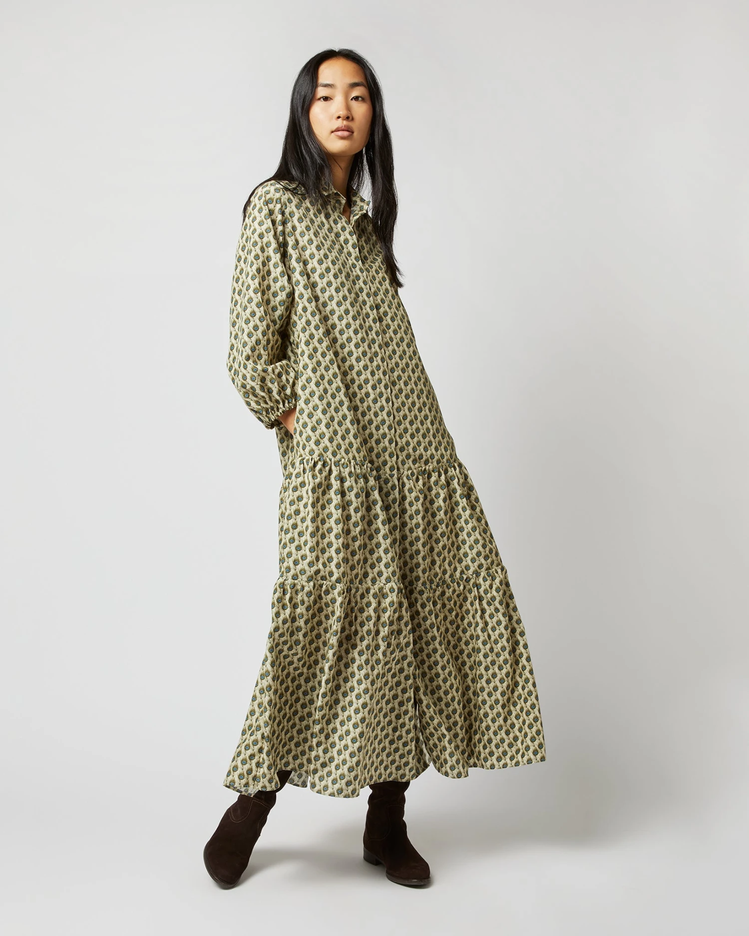 Isla Shirtdress In Ivory Multi Peacock Feathers Habotai 3 Isla Shirtdress In Ivory Multi Peacock Feathers Habotai