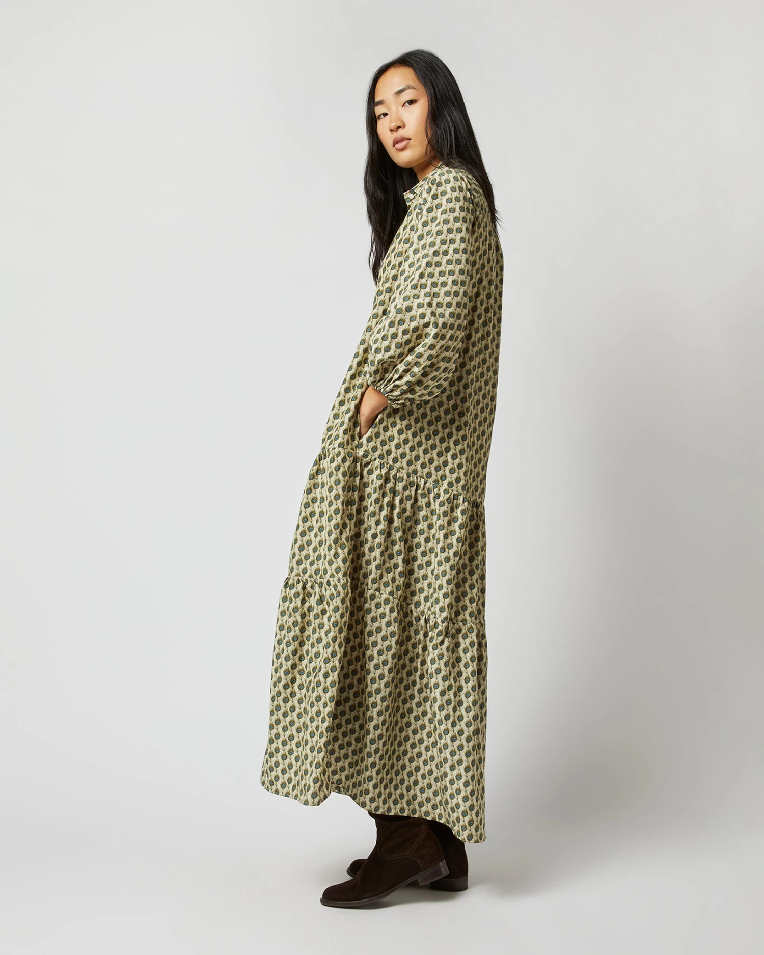 Isla Shirtdress In Ivory Multi Peacock Feathers Habotai 5 Isla Shirtdress In Ivory Multi Peacock Feathers Habotai - Image 3