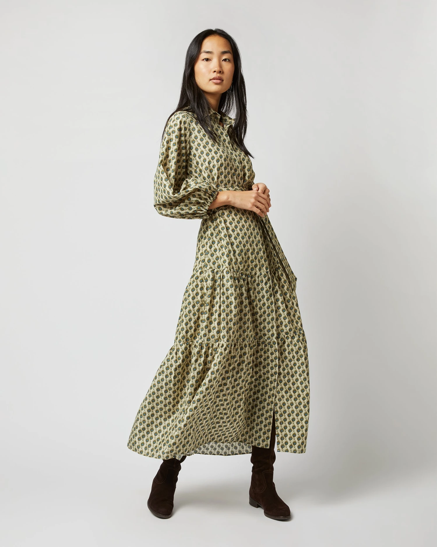 Isla Shirtdress In Ivory Multi Peacock Feathers Habotai 6 Isla Shirtdress In Ivory Multi Peacock Feathers Habotai - Image 4