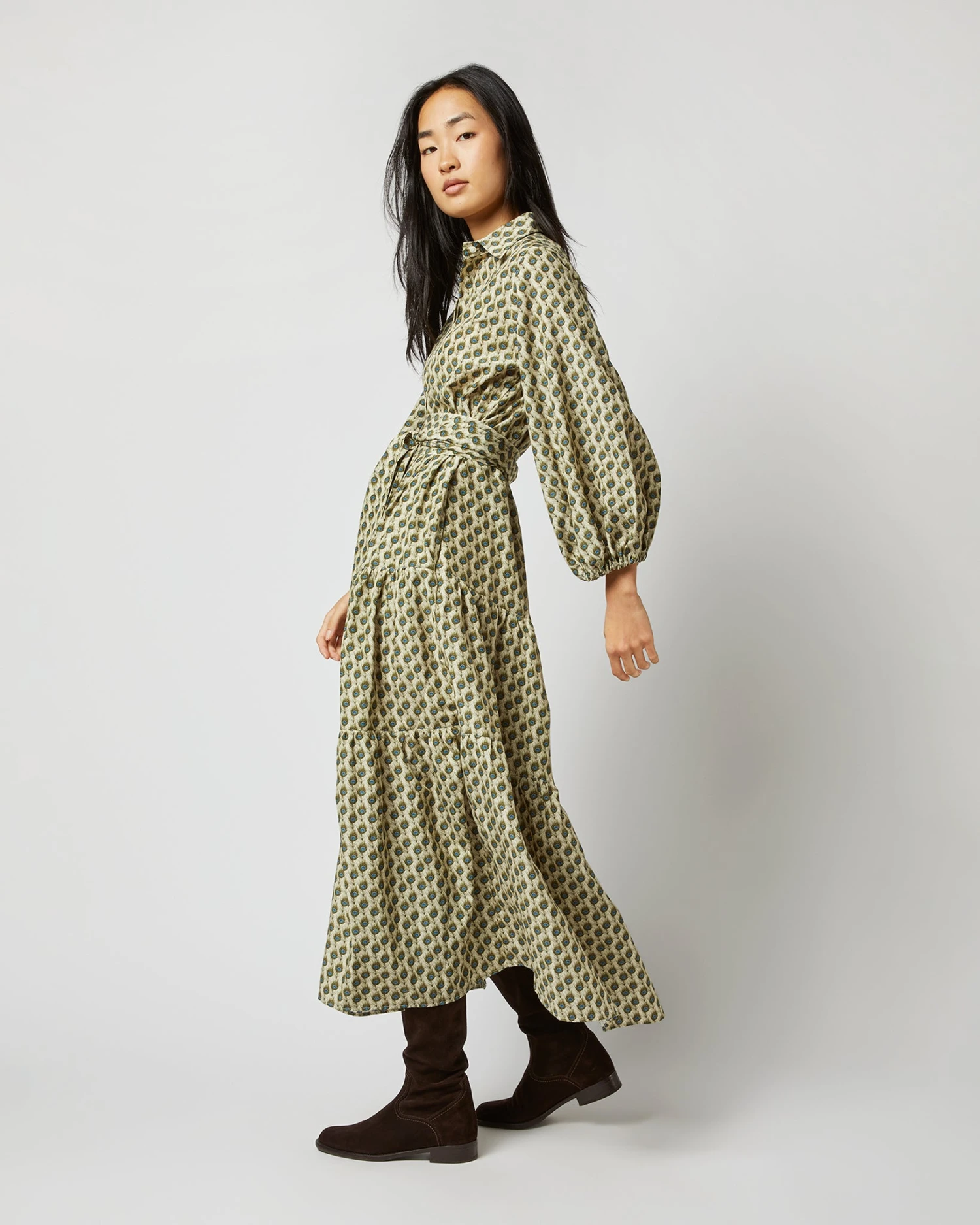 Isla Shirtdress In Ivory Multi Peacock Feathers Habotai 7 Isla Shirtdress In Ivory Multi Peacock Feathers Habotai - Image 5