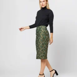Pull-On Skirt In Hunter/Gold Floral Jacquard -Garbiera Sales Store S71395 1255
