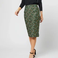 Pull-On Skirt In Hunter/Gold Floral Jacquard -Garbiera Sales Store S71395 1285