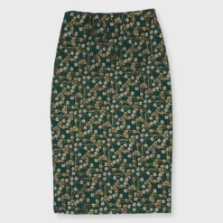 Pull-On Skirt In Hunter/Gold Floral Jacquard