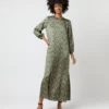 Long-Sleeved Paige Maxi Dress In Hunter/Gold Moon Flower Liberty Fabric Silk -Garbiera Sales Store S71396 1154