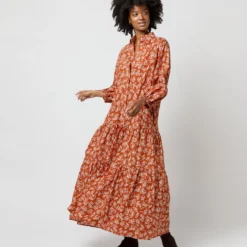 Isla Shirtdress In Orange Autumn Floral Crinkle Cotton -Garbiera Sales Store S71402 841