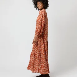 Isla Shirtdress In Orange Autumn Floral Crinkle Cotton -Garbiera Sales Store S71402 845