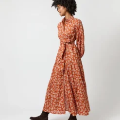 Isla Shirtdress In Orange Autumn Floral Crinkle Cotton -Garbiera Sales Store S71402 886