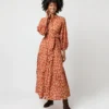Isla Shirtdress In Orange Autumn Floral Crinkle Cotton -Garbiera Sales Store S71402 913