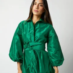 Isla Shirtdress In Green Silk Taffeta -Garbiera Sales Store S71411 100