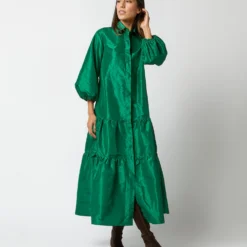 Isla Shirtdress In Green Silk Taffeta -Garbiera Sales Store S71411 15
