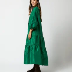 Isla Shirtdress In Green Silk Taffeta -Garbiera Sales Store S71411 30