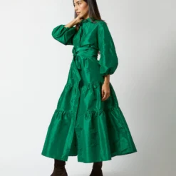 Isla Shirtdress In Green Silk Taffeta -Garbiera Sales Store S71411 61