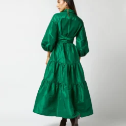 Isla Shirtdress In Green Silk Taffeta -Garbiera Sales Store S71411 72