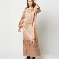 Aba Maxi Dress In Rose Moon Flower Liberty Fabric Silk -Garbiera Sales Store S71417 858