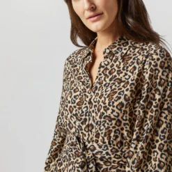 Isla Shirtdress In Camel/Black Painterly Leopard Crepe De Chine -Garbiera Sales Store S71420 881