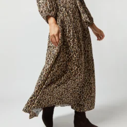 Isla Shirtdress In Camel/Black Painterly Leopard Crepe De Chine -Garbiera Sales Store S71420 933
