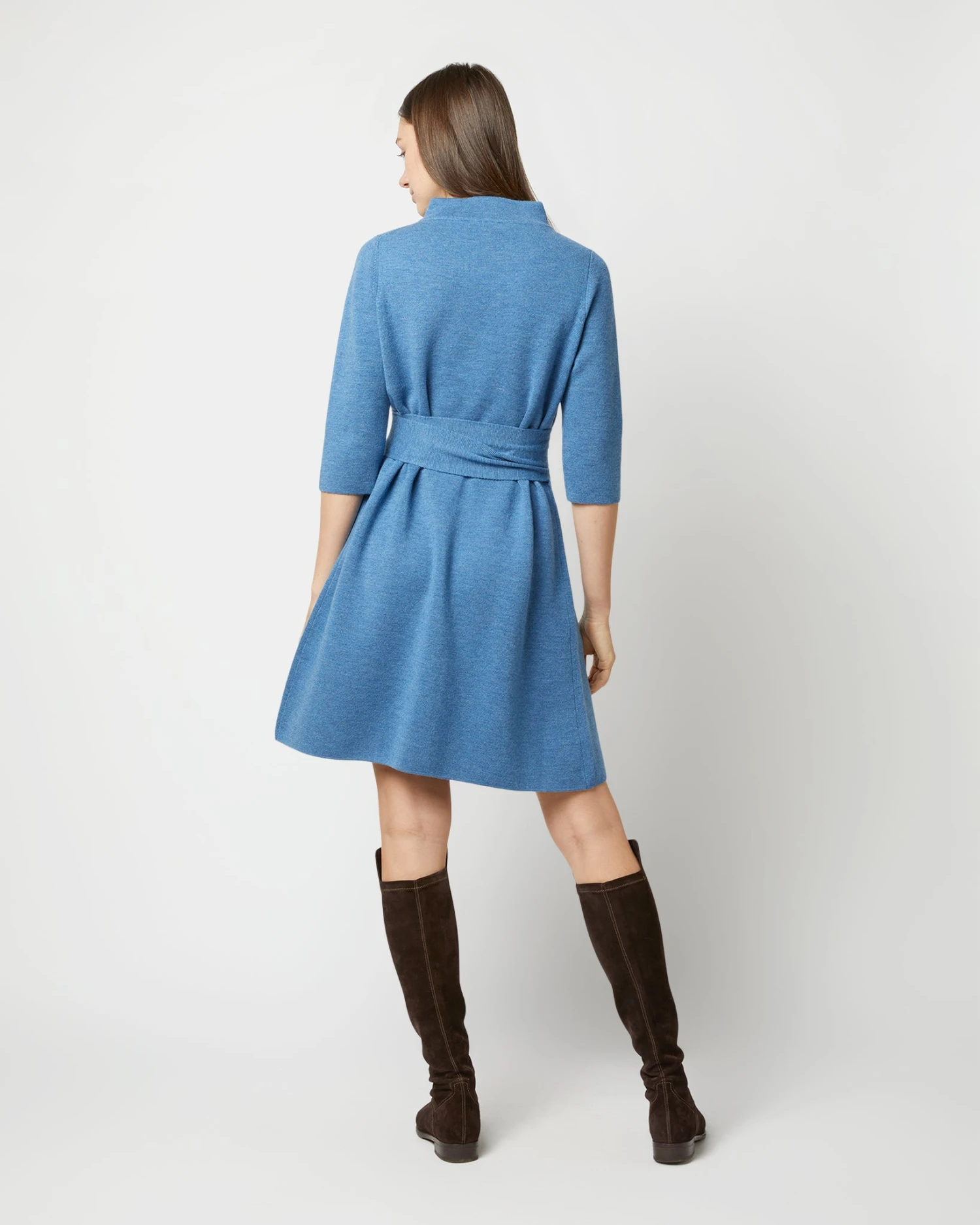 Felice Dress In Mid Heather Blue Merino Wool 7 Felice Dress In Mid Heather Blue Merino Wool - Image 5