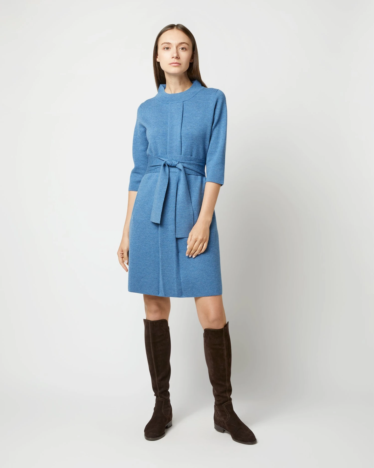 Felice Dress In Mid Heather Blue Merino Wool 5 Felice Dress In Mid Heather Blue Merino Wool - Image 3