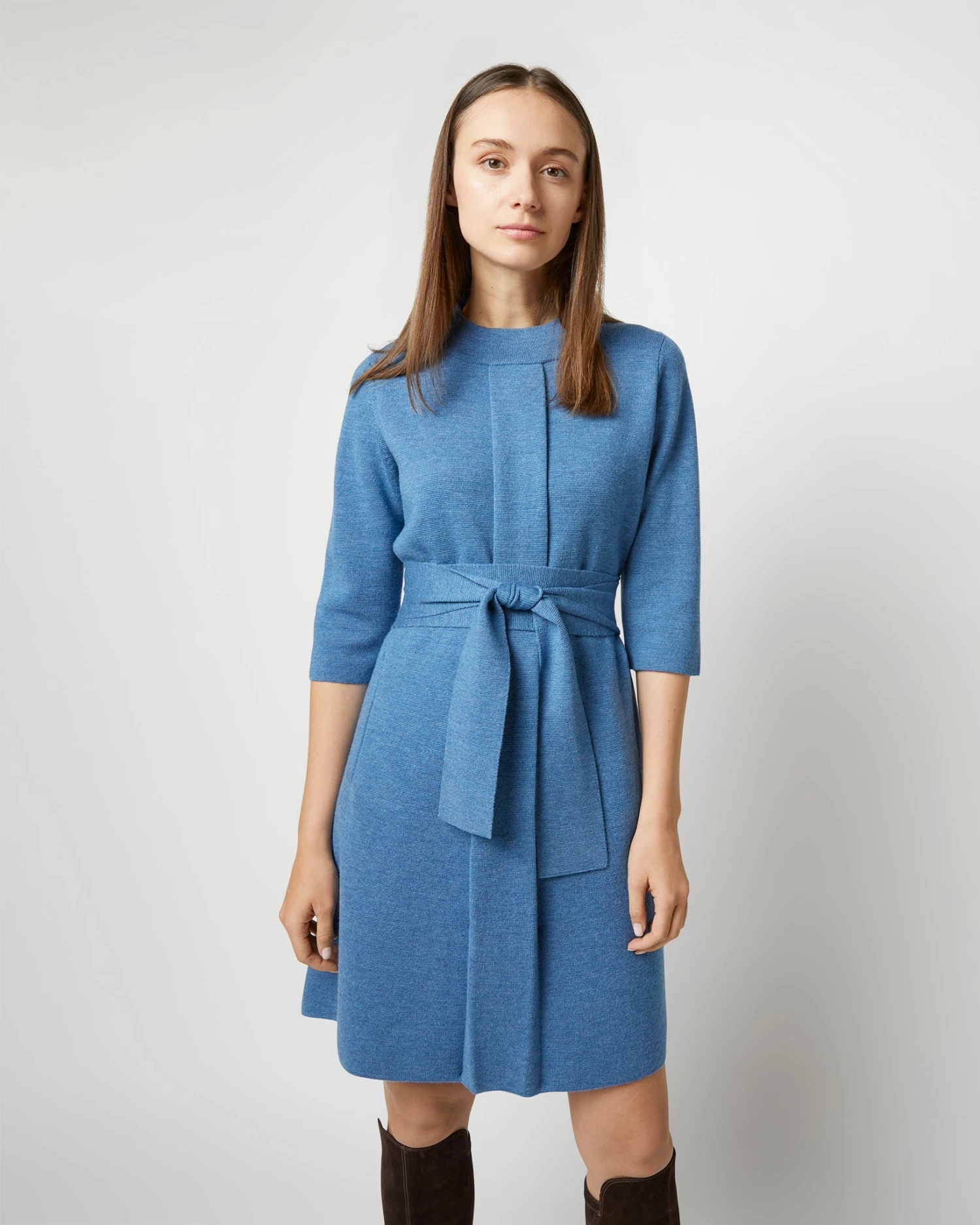 Felice Dress In Mid Heather Blue Merino Wool 4 Felice Dress In Mid Heather Blue Merino Wool - Image 2