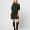 Rowan Short-Sleeved Funnel-Neck Dress In Bottle Green Merino Wool -Garbiera Sales Store S71436 854