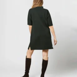 Rowan Short-Sleeved Funnel-Neck Dress In Bottle Green Merino Wool 13 Rowan Short-Sleeved Funnel-Neck Dress In Bottle Green Merino Wool -Garbiera Sales Store S71436 869