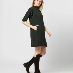 Rowan Short-Sleeved Funnel-Neck Dress In Bottle Green Merino Wool 12 Rowan Short-Sleeved Funnel-Neck Dress In Bottle Green Merino Wool -Garbiera Sales Store S71436 877