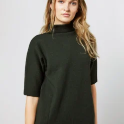 Rowan Short-Sleeved Funnel-Neck Dress In Bottle Green Merino Wool 11 Rowan Short-Sleeved Funnel-Neck Dress In Bottle Green Merino Wool -Garbiera Sales Store S71436 916