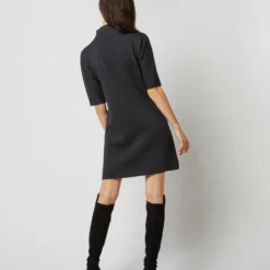 Rowan Short-Sleeved Funnel-Neck Dress In Heather Coal Merino Wool -Garbiera Sales Store S71437 635
