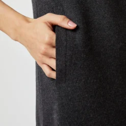 Rowan Short-Sleeved Funnel-Neck Dress In Heather Coal Merino Wool -Garbiera Sales Store S71437 700